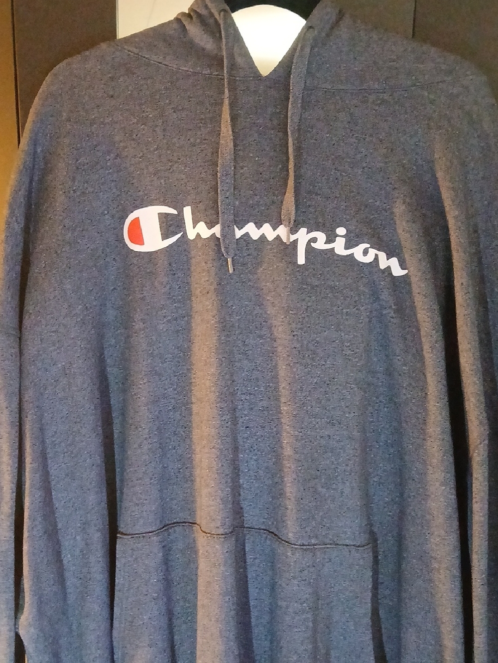 Champion Navy Heather Pullover Hoodie with White Logo